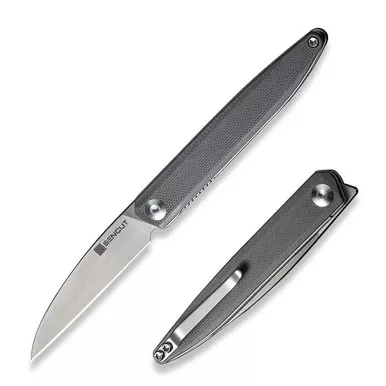 SENCUT S20029-3 Jubil Front Flipper Knife 2.95" Satin D2 Wharncliffe Plain Edge Blade, Gray G10 Handle
