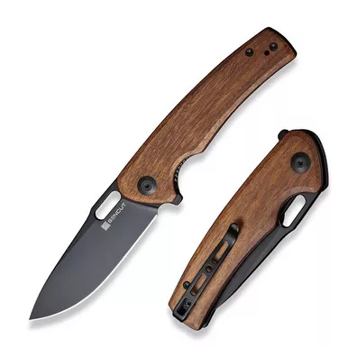 SENCUT S20065-4 Vesperon Flipper/Thumb Hole Folding Knife 3.35" Black 9Cr18MoV Drop Point Plain Edge Blade, Guibourtia Wood Handle