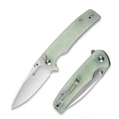 SENCUT S21007-4 Sachse Flipper/Thumb Stud Folding Knife 3.47" Satin 9Cr18MoV Drop Point Plain Edge Blade, Natural G10 Handle