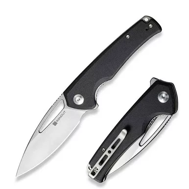 SENCUT S21013-1 Mims Flipper Folding Knife 3.48" Satin 9Cr18MoV Drop Point Plain Edge Blade, Black G10 Handle