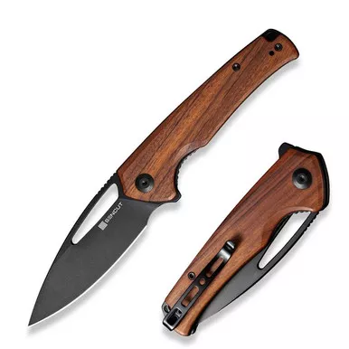 SENCUT S21013-4 Mims Flipper Folding Knife 3.48" Black 9Cr18MoV Drop Point Plain Edge Blade, Guibourtia Wood Handle