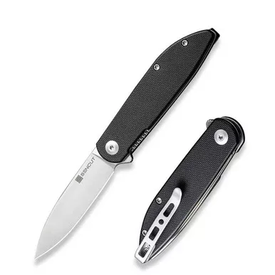 SENCUT S22019-1 Bocll II Flipper Folding Knife 2.96" Satin D2 Drop Point Plain Edge Blade, Black G10 Handle