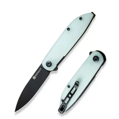 SENCUT S22019-2 Bocll II Flipper Folding Knife 2.96" Black D2 Drop Point Plain Edge Blade, Natural G10 Handle