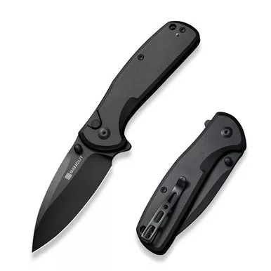 SENCUT S22043B-1 ArcBlast Flipper/Thumb Stud Folding Knife 2.98" Black 9Cr18MoV Drop Point Plain Edge Blade, Black Aluminum Handle