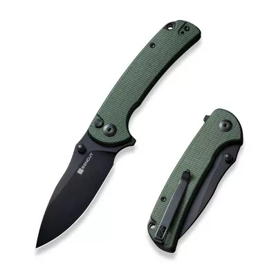 SENCUT S23032-3 Pulsewave Flipper/Thumb Stud Folding Knife 3.45" Black 9Cr18MoV Drop Point Plain Edge Blade, Green Canvas Micarta Handle