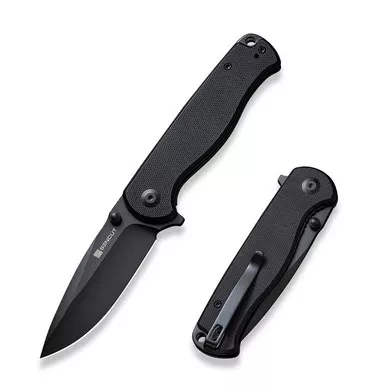 SENCUT S23054B-1 Errant Flipper/Thumb Stud Folding Knife 3.45" Black 9Cr18MoV Drop Point Plain Edge Blade, Black G10 Handle