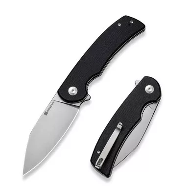 SENCUT S23064-2 Omniform Flipper Folding Knife 3.65" Satin 9Cr18MoV Drop Point Plain Edge Blade, Black Canvas Micarta Handle
