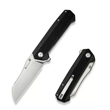 SENCUT S24035-1 Draxor Flipper/Thumb Stud Folding Knife 3.70" Satin 9Cr18MoV Sheepsfoot Plain Edge Blade, Black G10 Handle