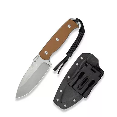 SENCUT S24036-3 Toxodon Fixed Blade Knife 4.57" Satin 9Cr18MoV Drop Point Plain Edge Blade, Brown G10 Handle & Kydex Sheath