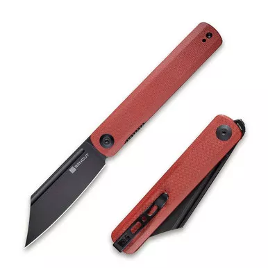 SENCUT SA08D Bronte Front Flipper Folding Knife 3.38" Black 9Cr18MoV Reverse Tanto Plain Edge Blade, Burgundy G10 Handle