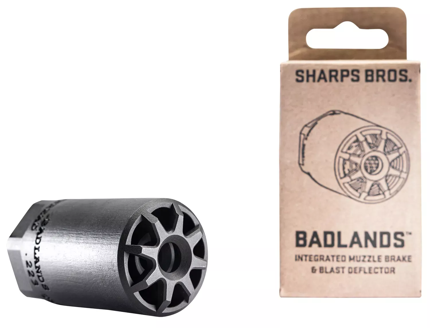 Sharps Bros Badlands with 1/2″-28 tpi Threads, 2.75″L, 1.50″ Outside Diameter for Multi-Caliber (.223-.354)
