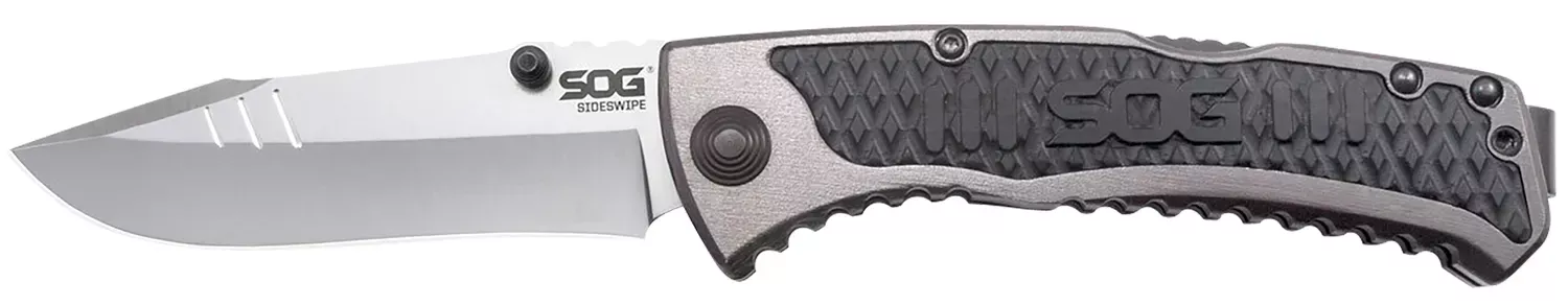 Sideswipe3.40″ Folding Clip Point Plain Bead Blasted 7Cr15MoV SS Blade Gray Anodized Aluminum/G10 Handle Includes Belt Clip