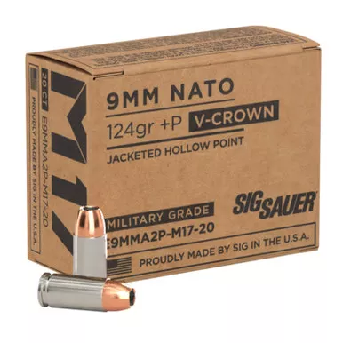 Sig Sauer 9MM +P 124GR, ELITE V-CROWN M17 JHP 20 Rounds