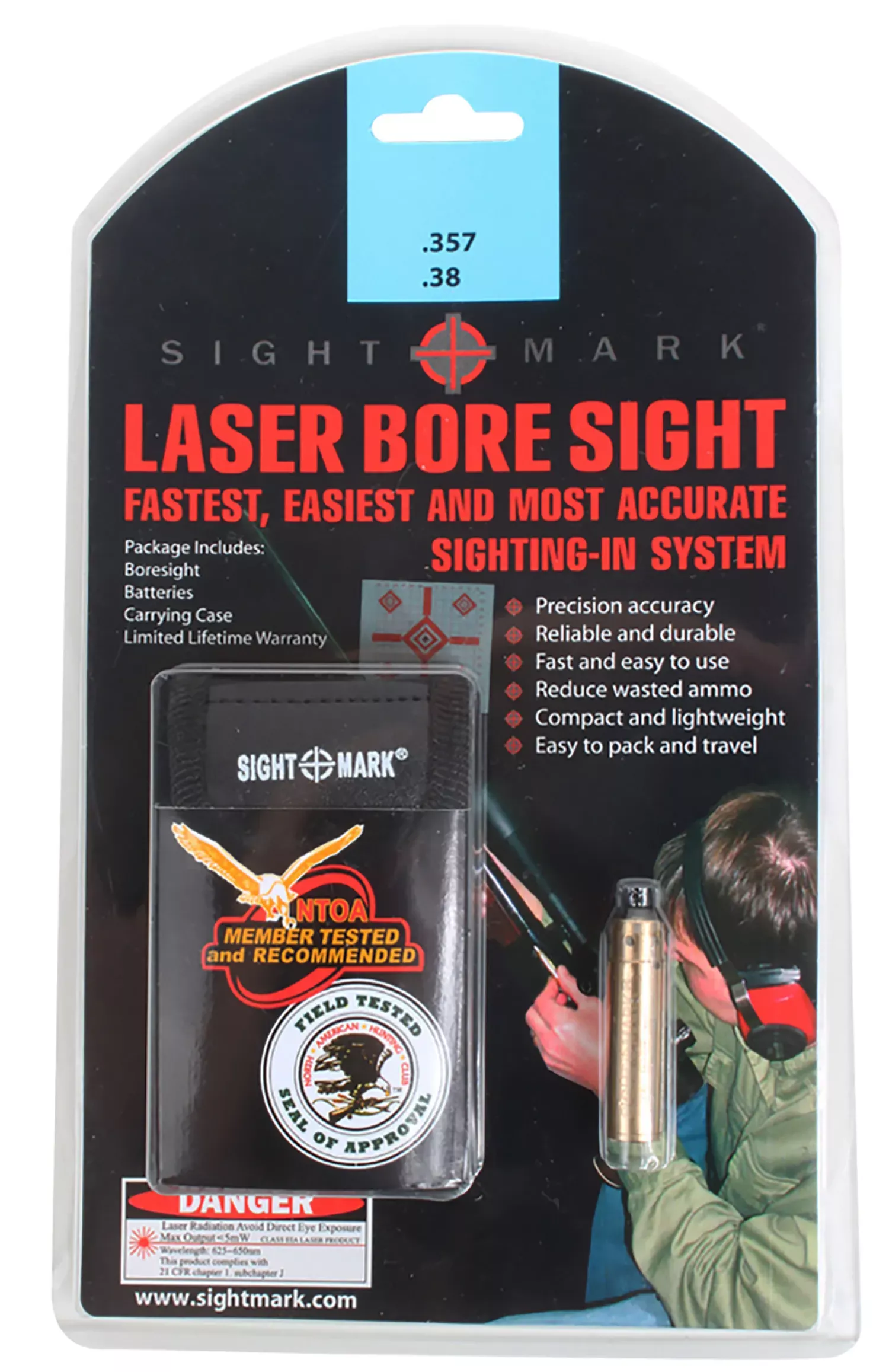 Sightmark Boresight, Red Laser for 38 Special/357 Mag, Brass, Includes Battery Pack & Carrying Case