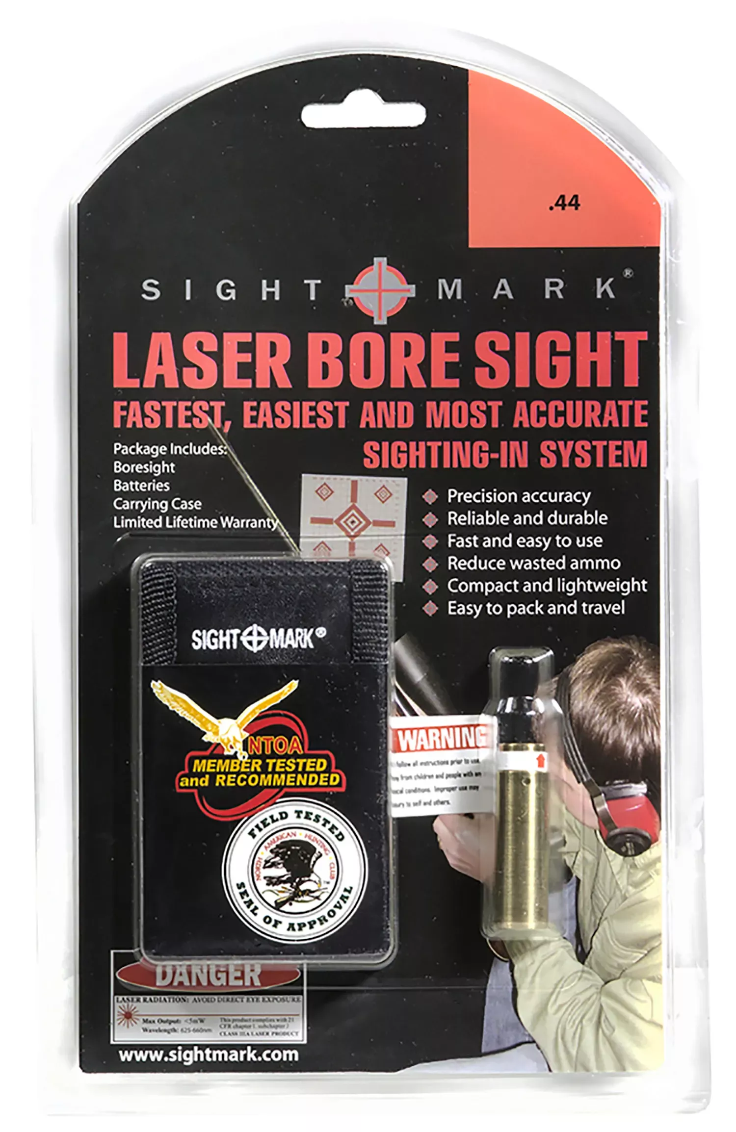 Sightmark Boresight, Red Laser for 44 Mag, Brass, Includes Battery Pack & Carrying Case