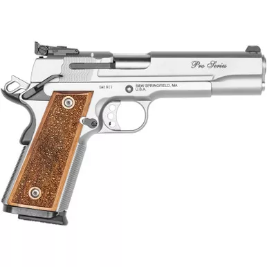 Smith & Wesson 178047 1911 Performance Center Pro Full Size Frame 9mm Luger 10+1 5" Stainless Steel Barrel, Matte Silver Serrated Stainless Steel Slide & Frame w/Beavertail, Wood Grip