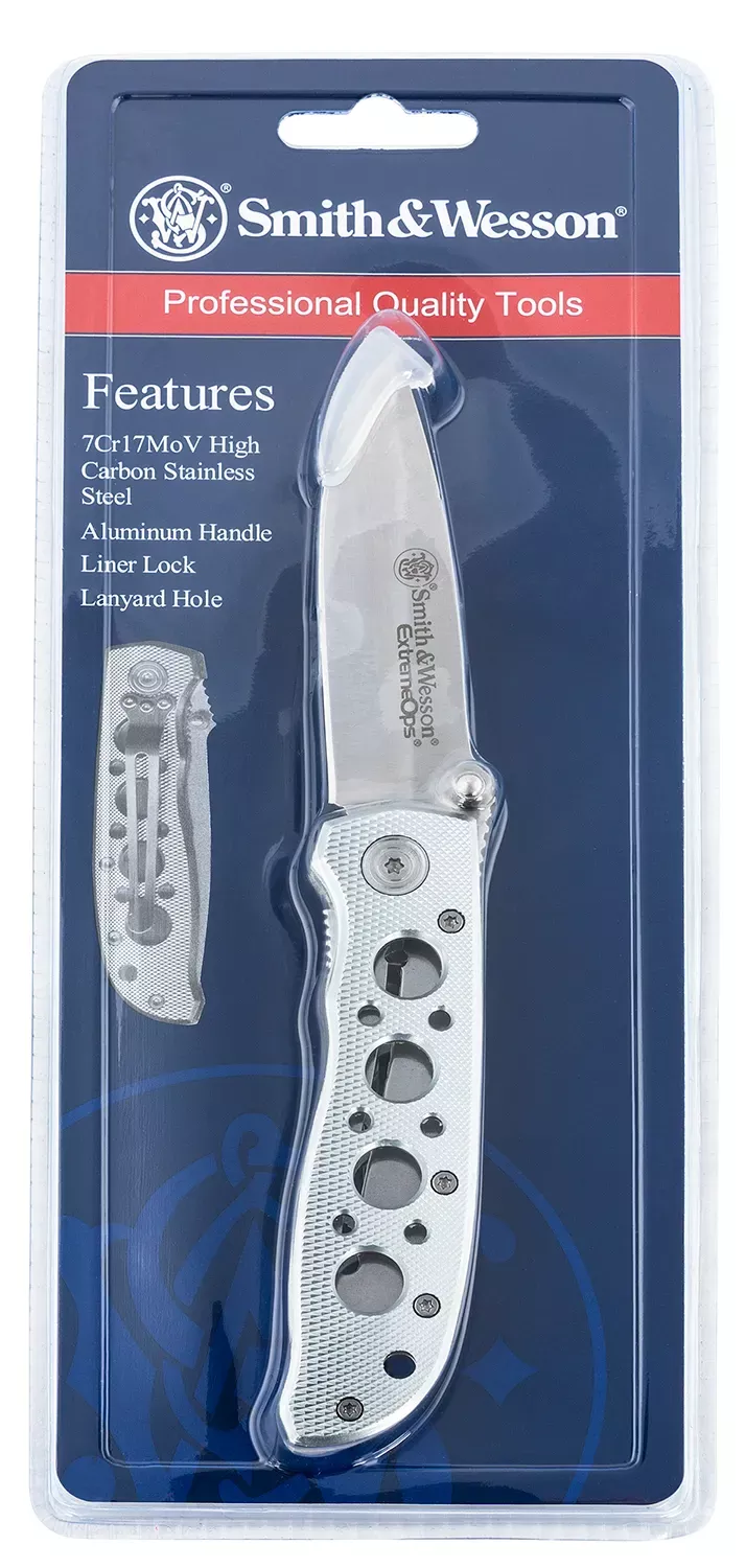 Smith & Wesson Extreme Ops 3.22" Folding Drop Point Plain 7Cr15MoV SS Blade Aluminum Handle Includes Pocket Clip