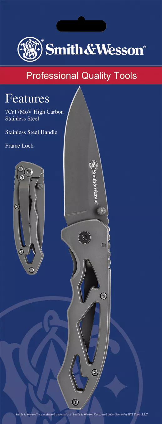 Smith & Wesson Kniv Skeletonized 2.20″ Folding Drop Point Plain Stainless Steel Blade 3.20″ Handle Includes Pocket Clip