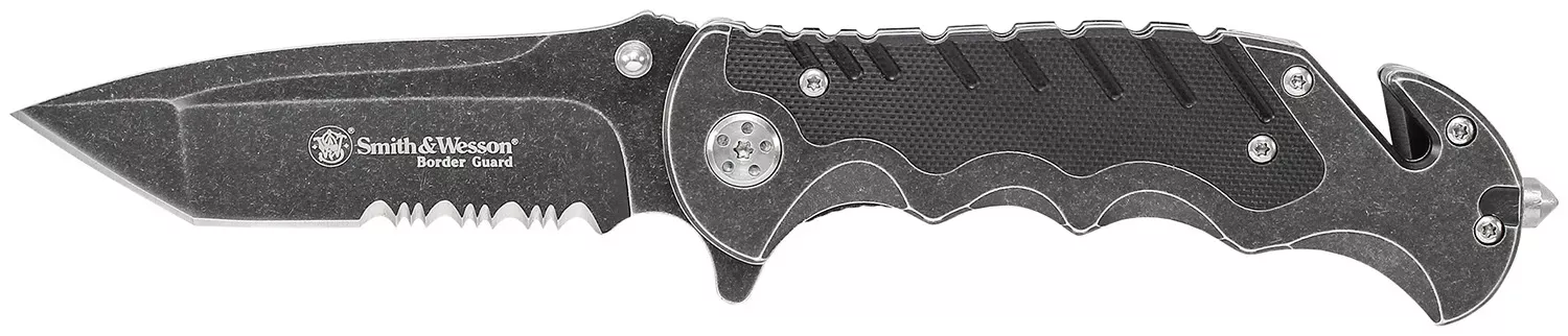 Smith & Wesson Knives Border Guard3.50" Folding Part Serrated Stainless Steel Blade 4.80" Aluminum G10 Handle