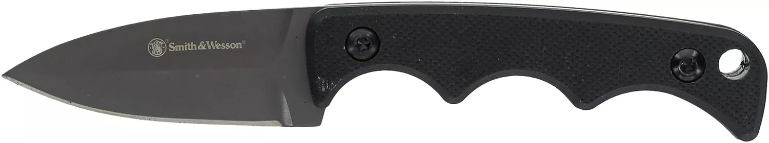 Smith & Wesson Knives H.R.T. Neck Knife Fixed Spear Point/Plain Titanium Nitride Coated 8Cr13MoV SS Blade/Black G10 Handle Includes Sheath
