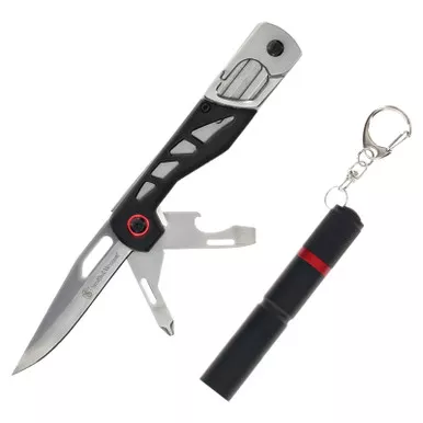 Smith & Wesson Multi Tool With Keychain Flashlight 3" Drop Point Blade