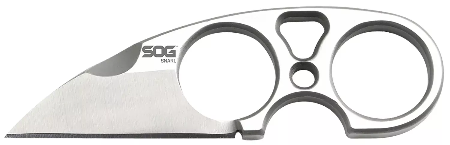 Snarl2.30″ Fixed Plain Sheepsfoot Satin 9Cr18MoV SS Blade/ Silver Stainless Steel Handle