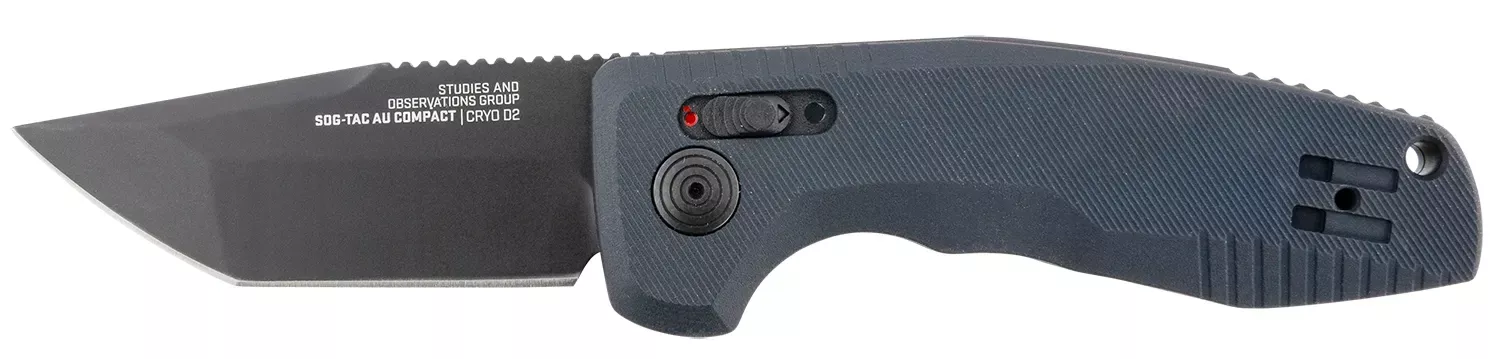 SOG-TAC Auto Compact 2.94″ Folding Tanto Plain Black TiNi Cryo D2 Steel Blade Black Micro-Textured Anodized Aluminum Handle Includes Pocket Clip