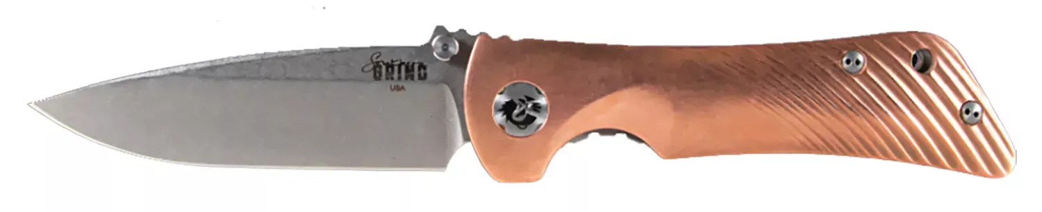 Southern GrindSpider Monkey3.25″ Folding Drop Point Plain Satin S35VN SS Blade/ Titanium/Copper Handle Includes Pocket Clip