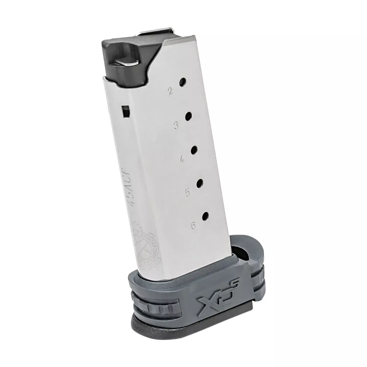 Springfield Armory OEM6Stainless Detachable with Gray Sleeve for Backstraps 1 & 2 (Straps Not Included) 6rd for 45 ACP Springfield Armory XD-S