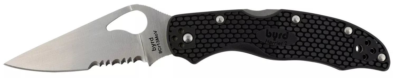 Spyderco Byrd Harrier 2 Lightweight 3.36″ Folding Part Serrated 3Cr13MoV SS Blade BlackTextured FRN Handle Includes Pocket Clip