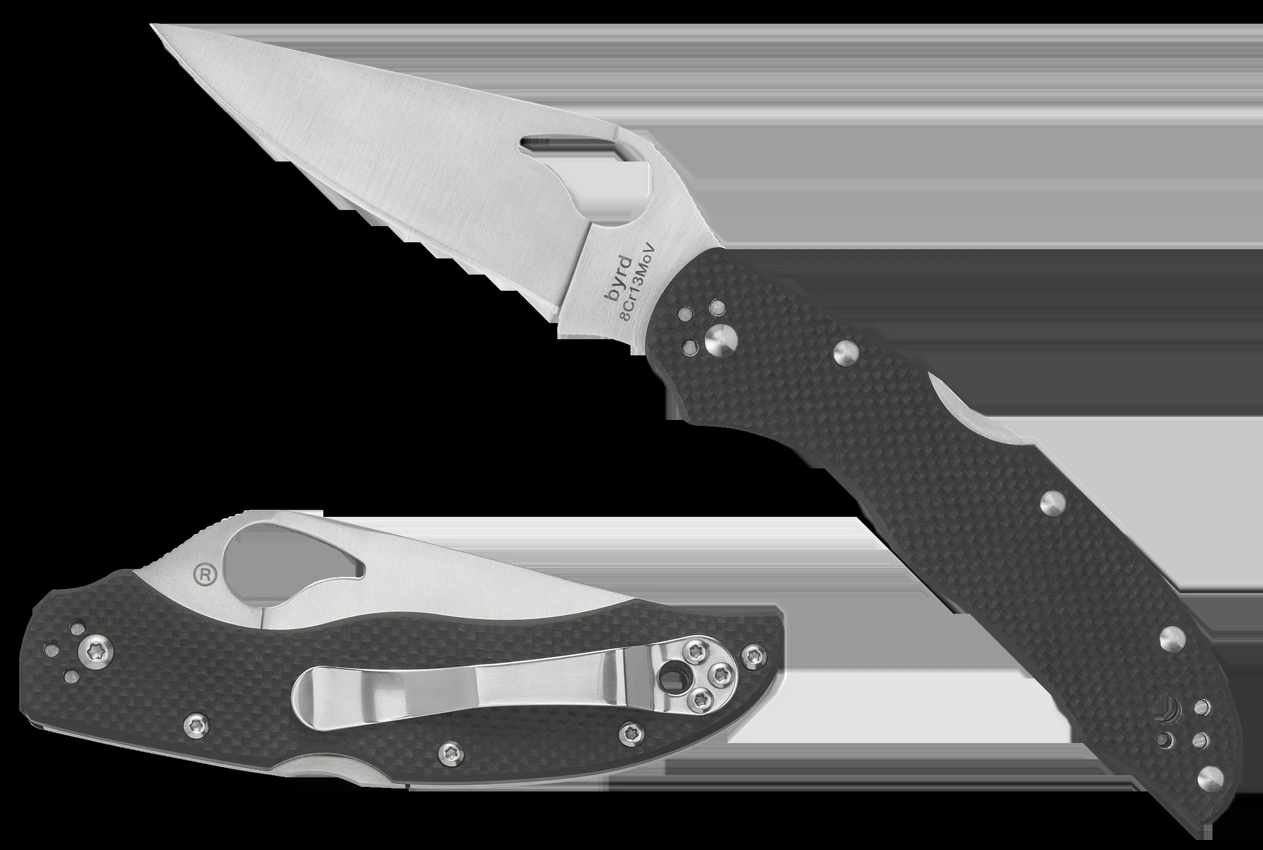 Spyderco Harrier 2 3.39" Folding Drop Point Part Serrated Stonewashed SS Blade Black Textured G10 Handle