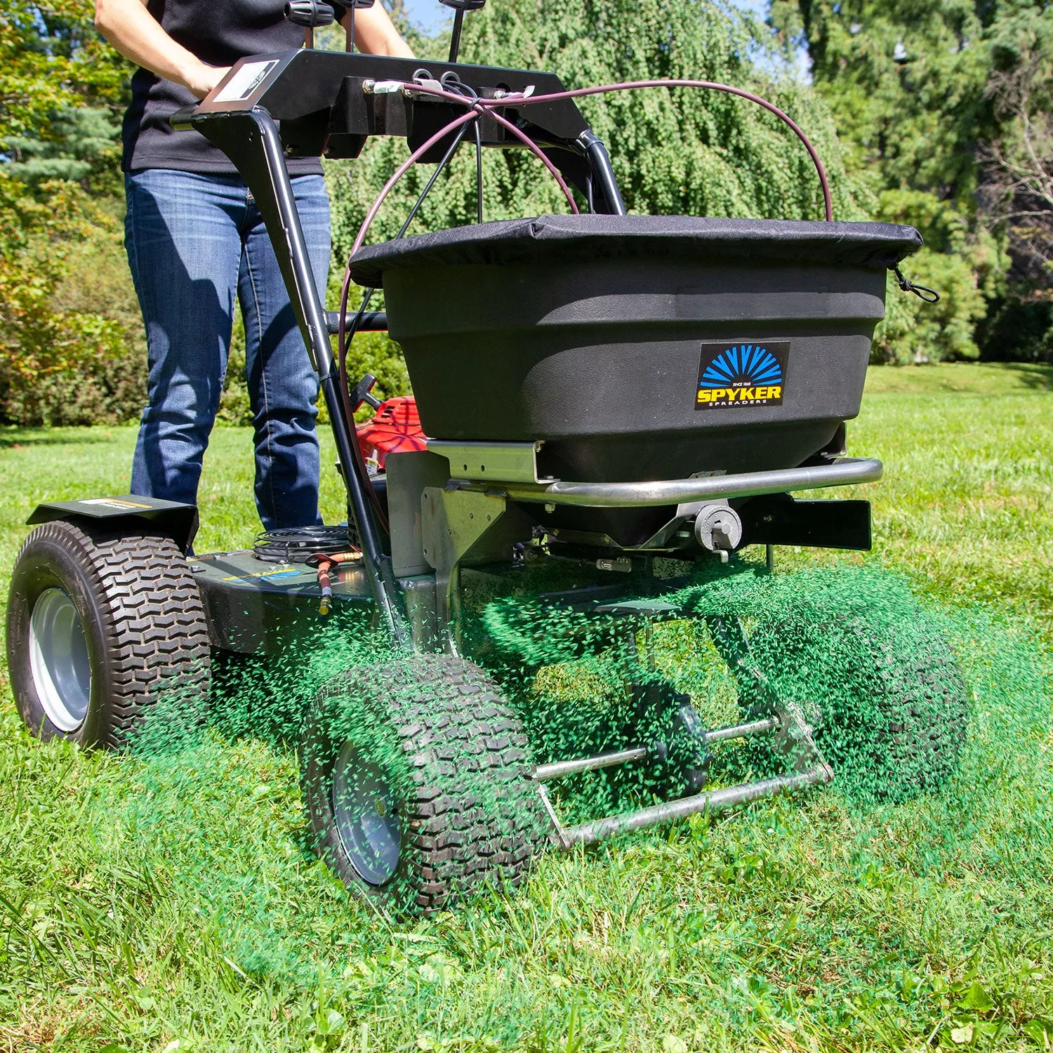 Spyker Ride-On Spreader w/ Honda Engine | Hopper Capacity 120 lb | 4.4 HP | Spread Width 12′ | Hydrostatic Rear-Wheel Drive