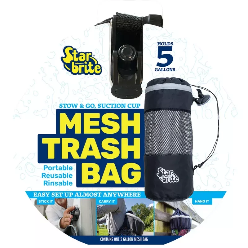 Star brite Mesh Trash Bag w/Locking Suction Cup & Litter Guard Cinch Tie – 5 Gallons