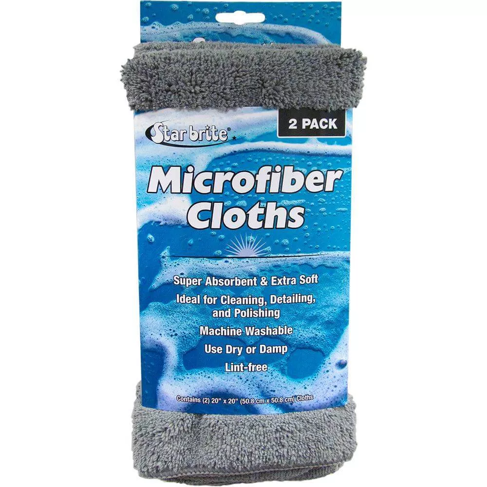 Star brite Microfiber Cloths 2 Pack - 20" x 20" Super Absorbent & Soft Towels - 40089