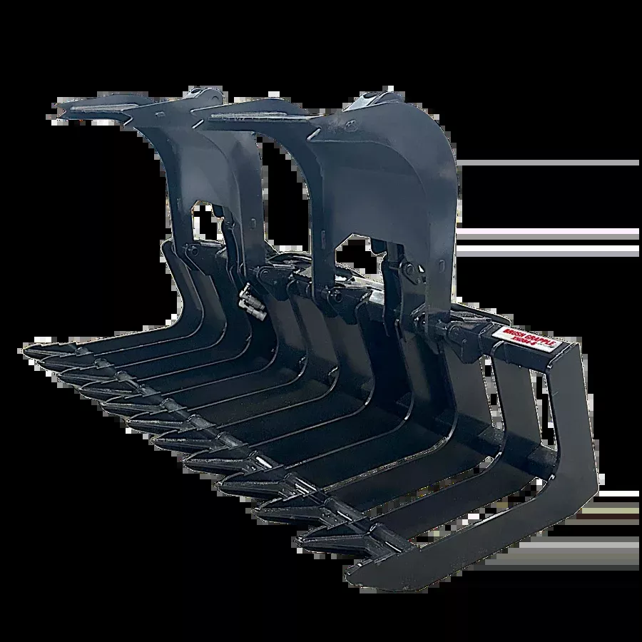 STOUT | XHD Brush & Root Grapple | 6″ Tine Spacing | Model 84″ Width | Hydraulic Flow 15–25 GPM | Power Requirement 30–40 kW / 40–55 HP | For Skid Steer