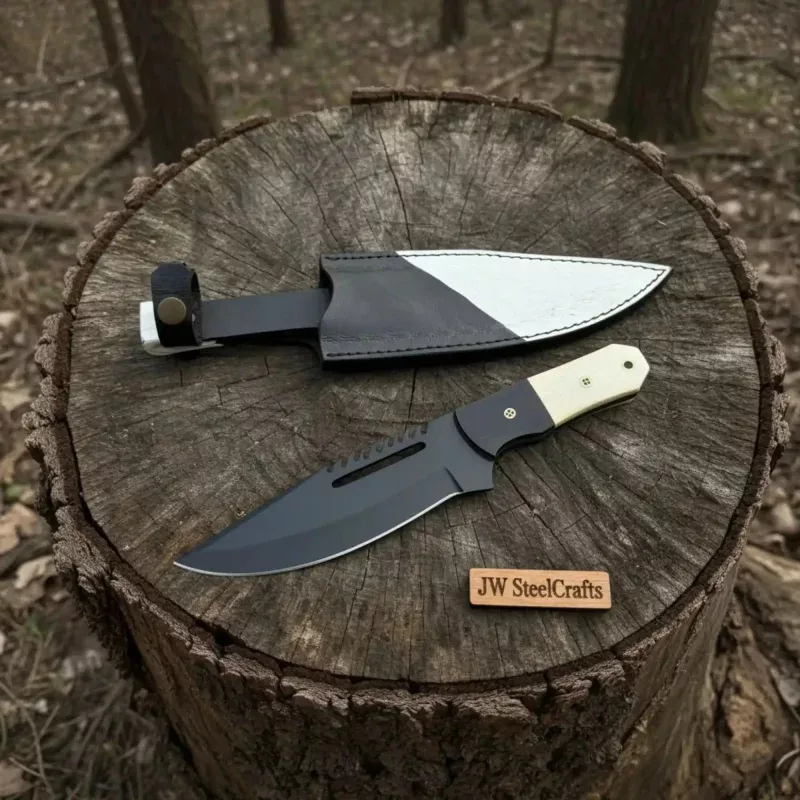 Straight Back Utility Knife 8 Blade Fixed Blade Filework Spine Bone Handle with Sheath