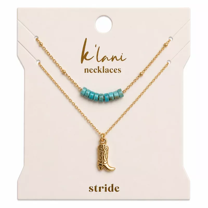 Stride Gold Boot with Turquoise Necklace Set