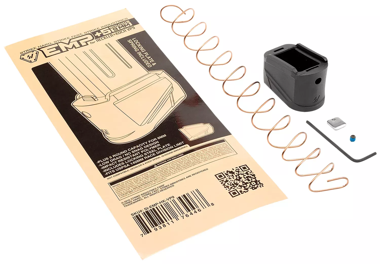 Strike Industries Enhanced Magazine PlateExtended +5rd 9mm Luger Black Polymer for H&K VP9