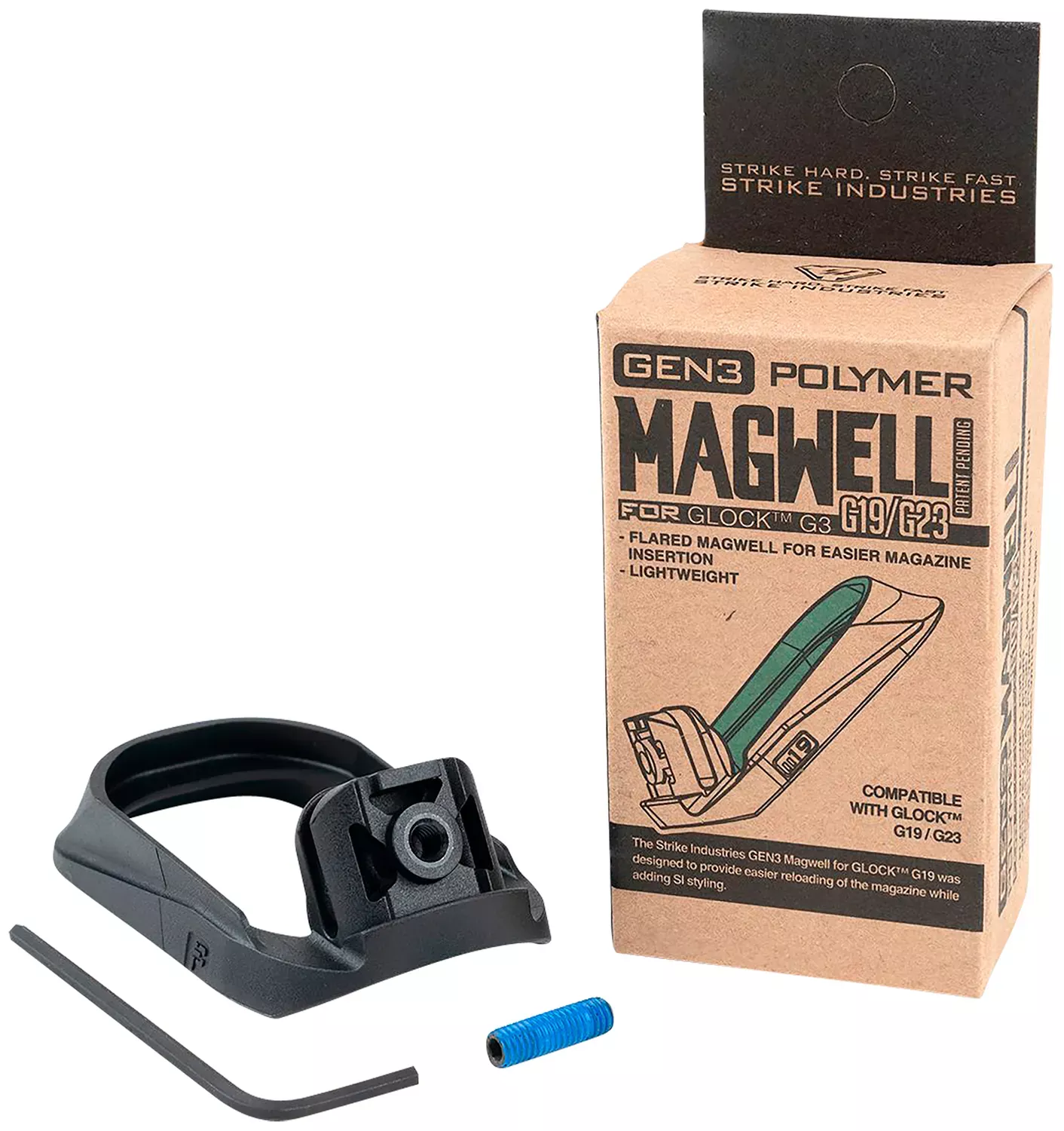 Strike Industries Flared Magwell for Gen 3 Glock 19 & 23 Black Polymer G3MAGWELL19