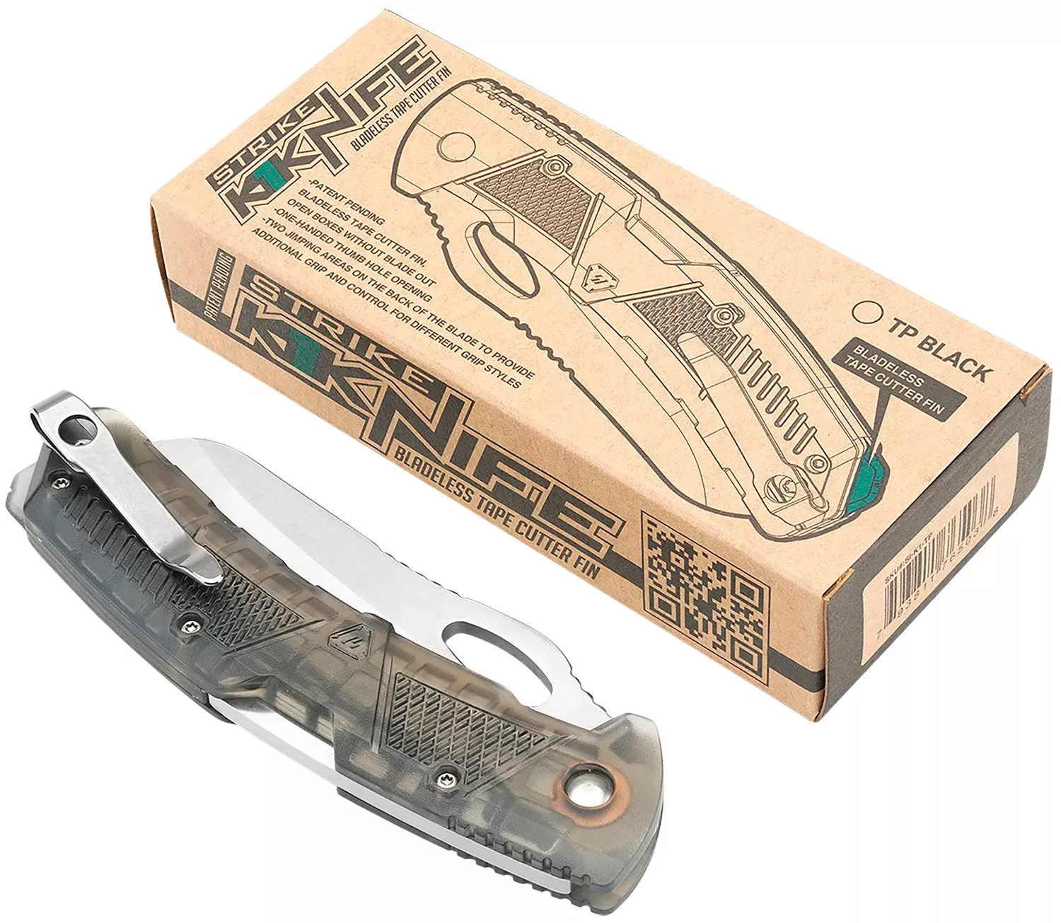 Strike Industries K1 3.51" Folding Plain AUS-8A SS Blade Smoke Textured Polymer Handle Includes Pocket Clip