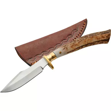 SZCO SS-7017 Stag Tip Skinner Knife, Brass