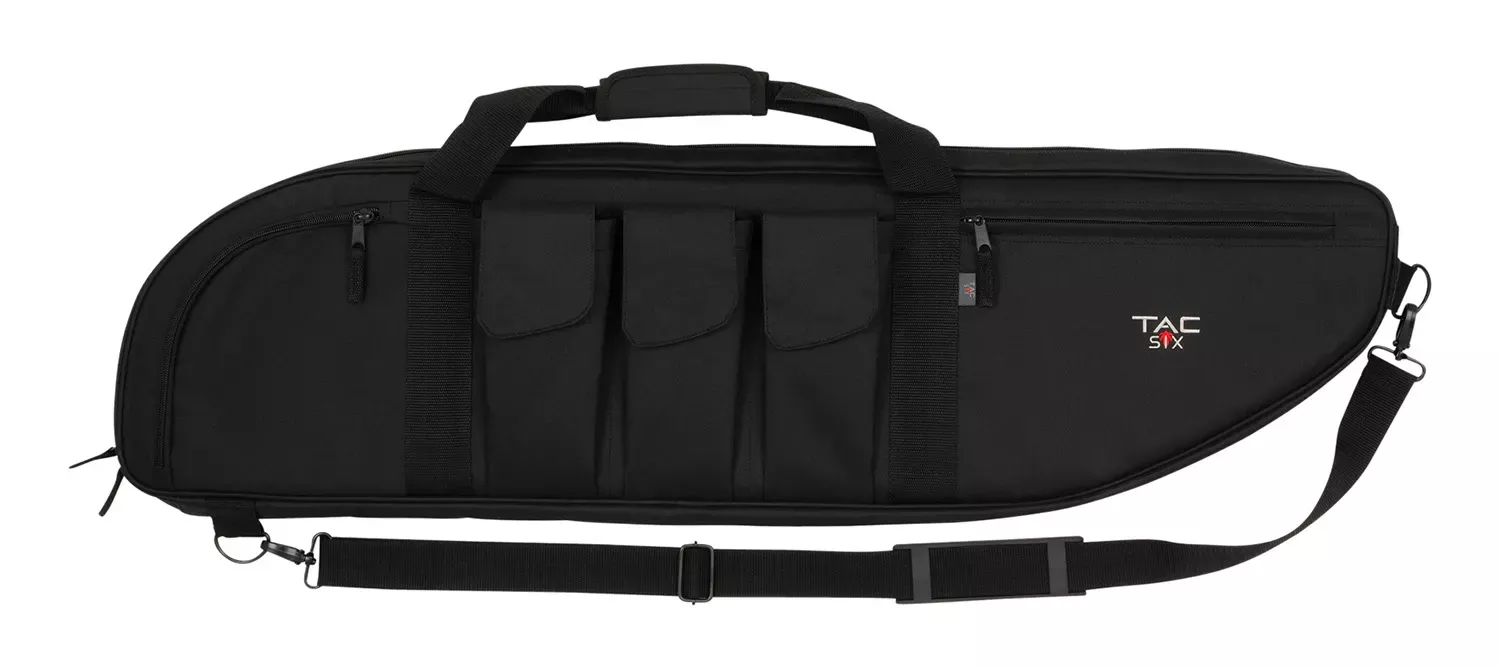 Tac Six Batallion Tactical Rifle Case with 3 Mag Pockets, Front & Rear Accessory Pockets, Detachable Shoulder Strap & Black Finish 38 L"