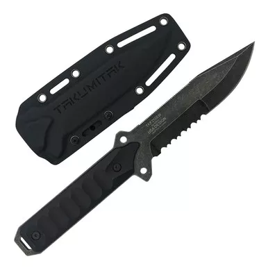 TAKUMITAK Escort D2 Drop Point Partially Serrated Blade G10 Handle Fixed Knife with Kydex Sheath (TKF213S)