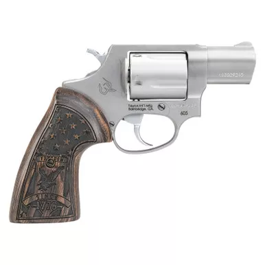 Taurus 2-605029US1 605 Small Frame 357 Mag/38 Special +P 5 Shot 2" Matte Stainless Steel Barrel, Cylinder & Frame, Engraved USA Flag Walnut Grip, Transfer Bar Safety