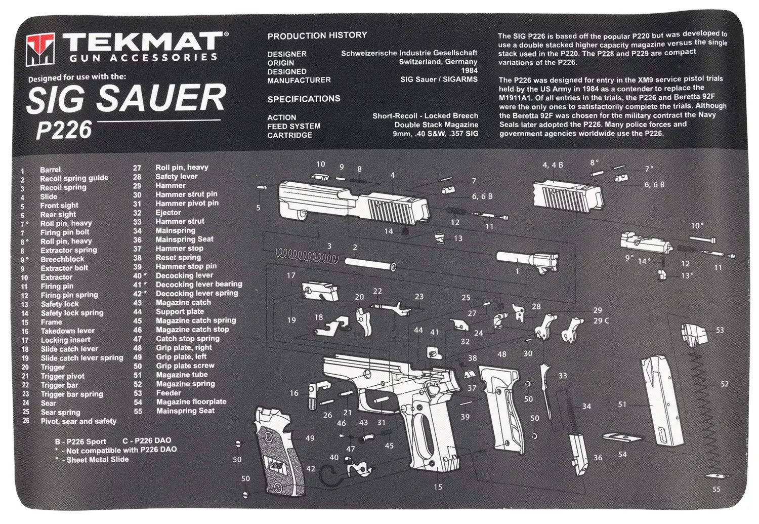 TekMak Gray/White Rubber 17 Long 11" x 17" Sig P226 Cleaning Mat "