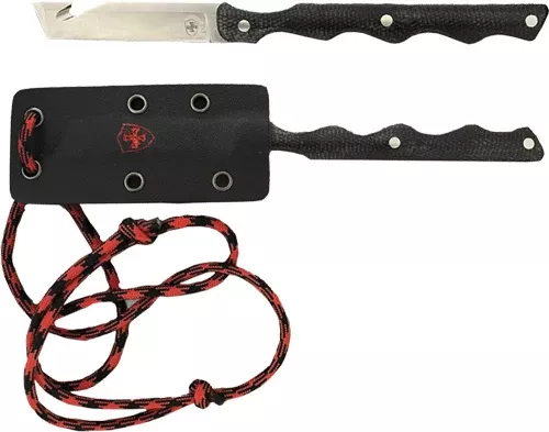 Templar Knife Neck Knife 2.46″ – Blk W/red Powder D2 Slvr Tanto