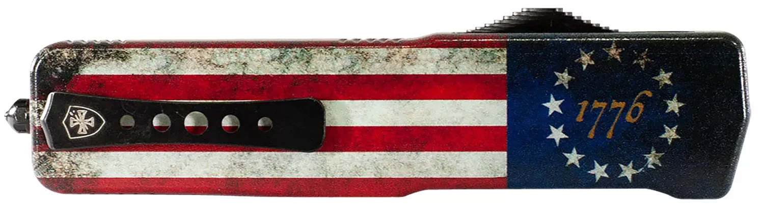 Templar Knife Premium Weighted Large 3.55″ OTF Tanto Plain Black Oxide Stonewashed Powdered D2 Steel Blade/5.25″ Betsy Ross Flag Aluminum Zinc Alloy Handle