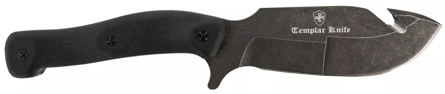 Templar Knife Reagan Field Dressing 4.60″ Fixed Gut Hook Plain Powder Coated Steel Blade/ 4.55″ Black G10 Handle