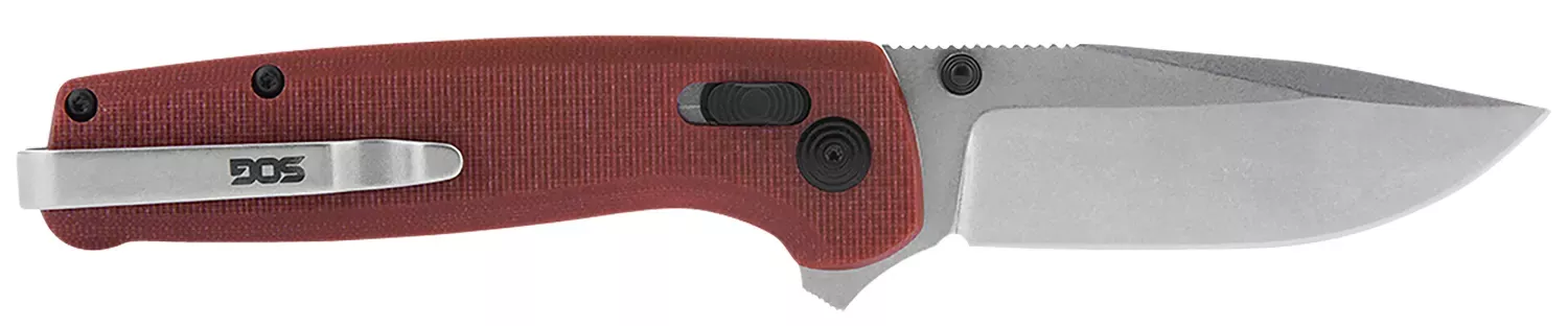 Terminus XR 2.95″ Folding Clip Point Plain Stonewashed D2 Steel Blade Crimson Textured G10 Handle Features Box Packaging Includes Pocket Clip