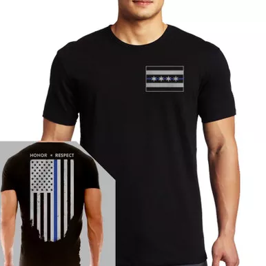 Thin Blue Line Chicago Flag Short Sleeve T-Shirt